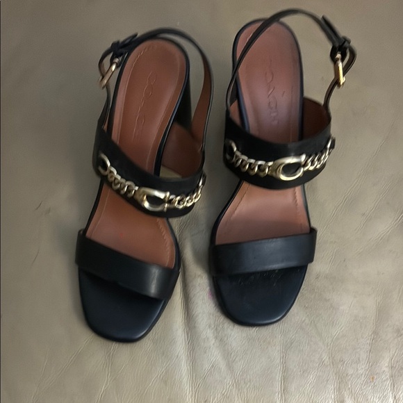 Coach Black and Gold Sandals with Ankle Strap - Picture 2 of 8